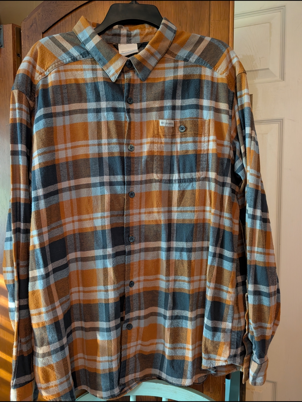 Columbia Orange, Blue & Gray Plaid Button-Down Shirt XL